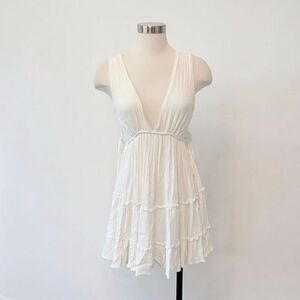 Jessie and Sky White Floral Mini Dress Peasant Ruffle Babydoll Medium